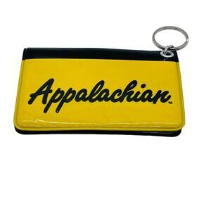 VTG Appalachian Yellow Black Vinyl Keychain Card Wallet ID Holder Retro USA Gear